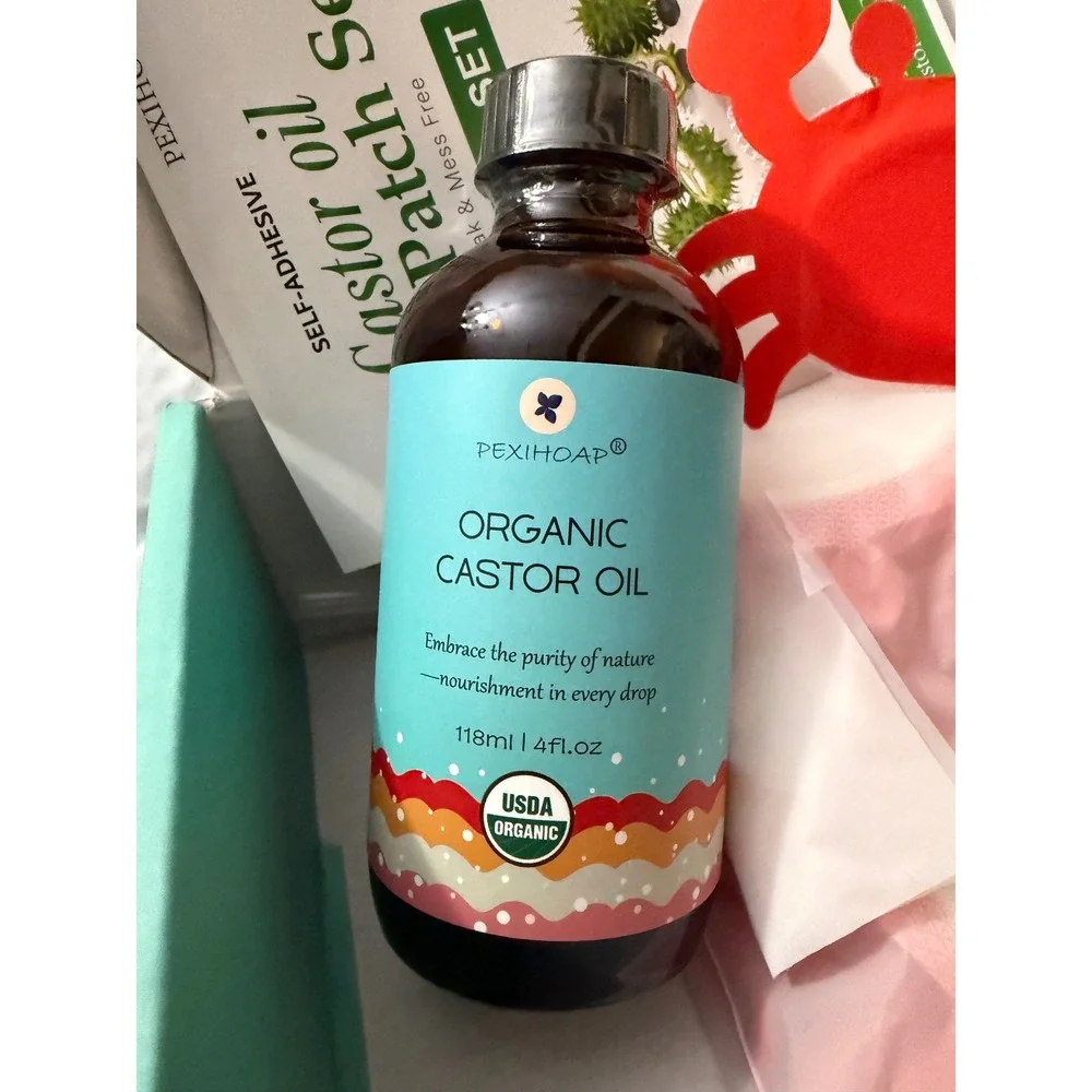 PEXIHOAP Organic Castor Oil Patch Set 4oz USDA Organic Oil 30 Crab Shape Patches